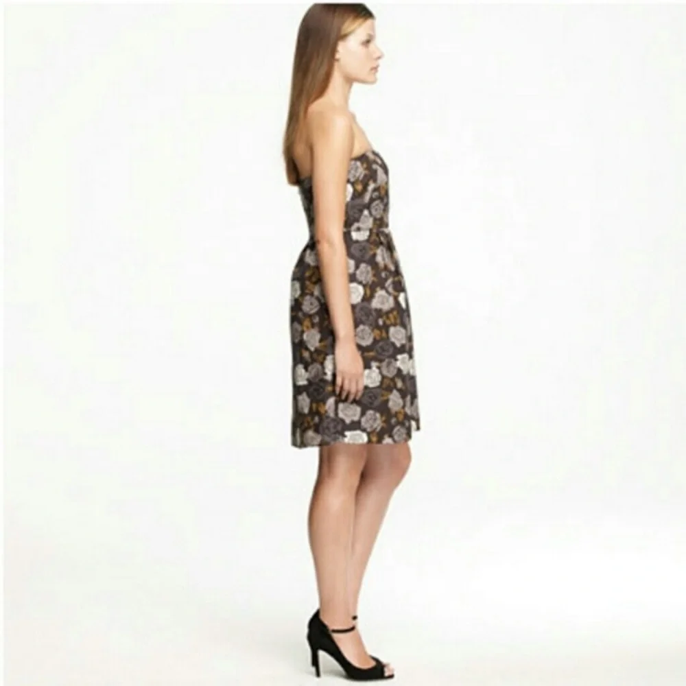 J. Crew Marielle Solstice floral strapless pockets gray gold 10 zipper dress - Picture 16 of 16